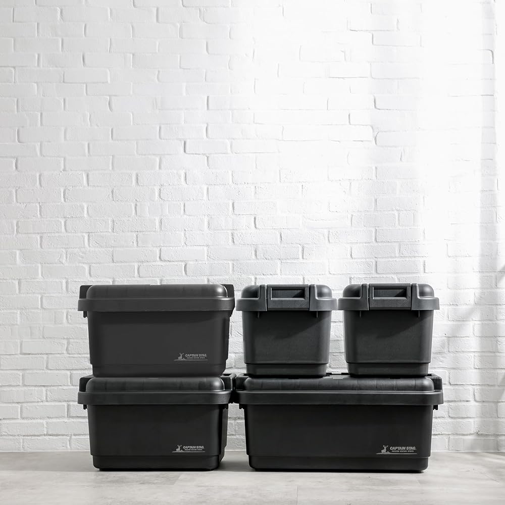 CAPTAIN STAG Storage Box CS Tough Box [33L/53L/73L] Simple Sealed Type with Gasket Stackable Load Capacity 100kg Made in Japan Black UM-1633/UM-1634/UM-1635