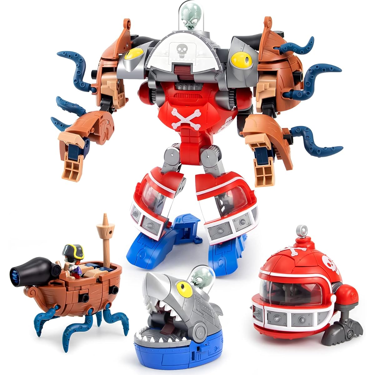 Maikerry 3 in 1 Plants & Zombies Toy Figure Set, Transformable Zombie Boss Robot Action Figure Birthday Party Gift for Boys & Girls
