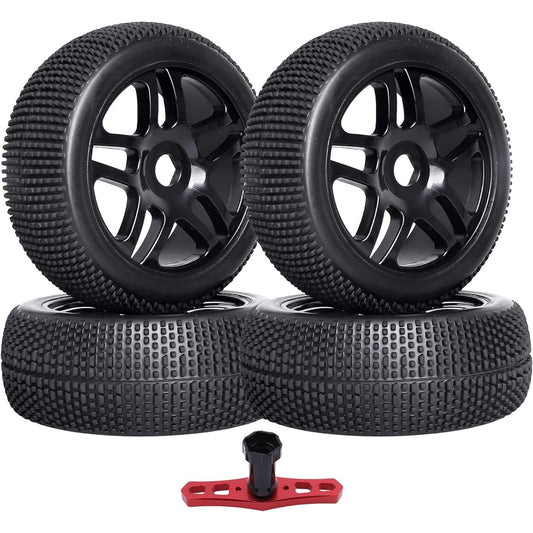 AllinRC Pre-Adhesive 1/8 RC Buggy Tires and Wheels 17mm Hex Hub Foam Inserts for Arrma Typhon Redcat Team Losi VRX HPI Kyosho HSP Hobao Off-Road Set of 4