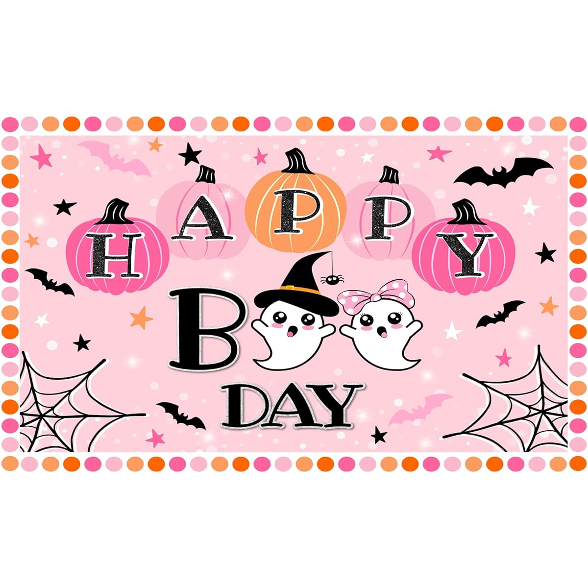 Funnytree Pastel Halloween Birthday Party Background Pink and Black Happy Boo Day Banner Baby Girl Halloween Birthday Party Supplies Cake Table Decorations Photo Booth Props