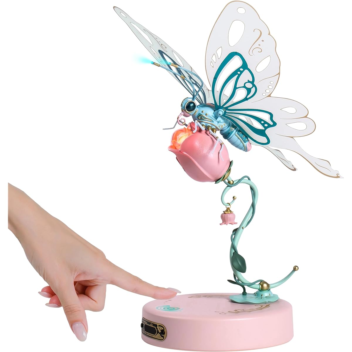 RoWood 3D Puzzles for Adults Mechanical Butterfly Puzzle Species Model Kit Electric Building Toy Kit DIY Creative Craft Gifts for Adults Unique Office & Home Decoration (Pink)
