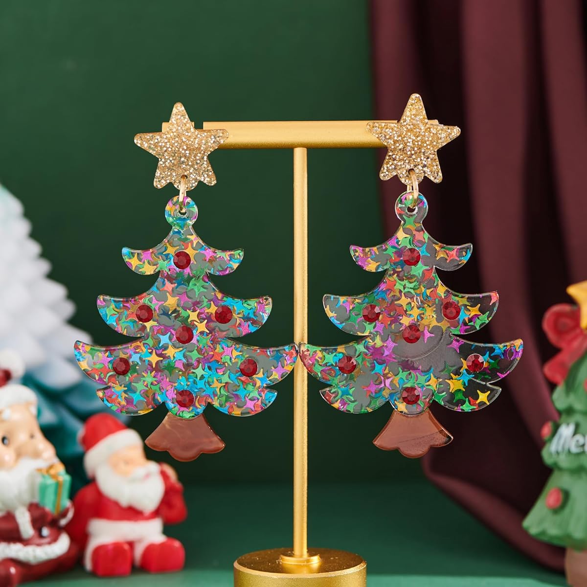HESSAWELL Christmas Tree Candy Reindeer Christmas Santa Pendant Earrings for Women Christmas Drop Dangle Earrings Festival Holiday Jewelry Gift