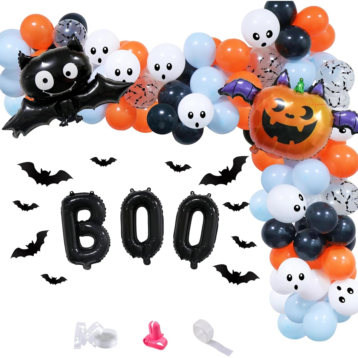 Halloween Balloons Arch Garland Kit Blue Black Orange Halloween Balloons BOO Bat Pumpkin Foil Balloons Halloween Theme Boys Birthday Party Halloween Ghost Happy Booday Party Supplies