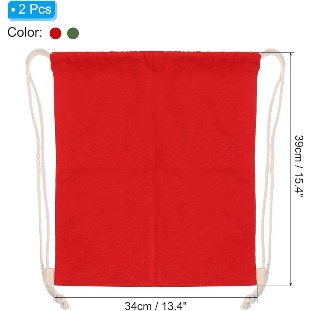 PATIKIL Cotton Drawstring Bags Set of 2 Cotton Drawstring Backpacks for Women Men Gym Sports Travel Red Dark Green