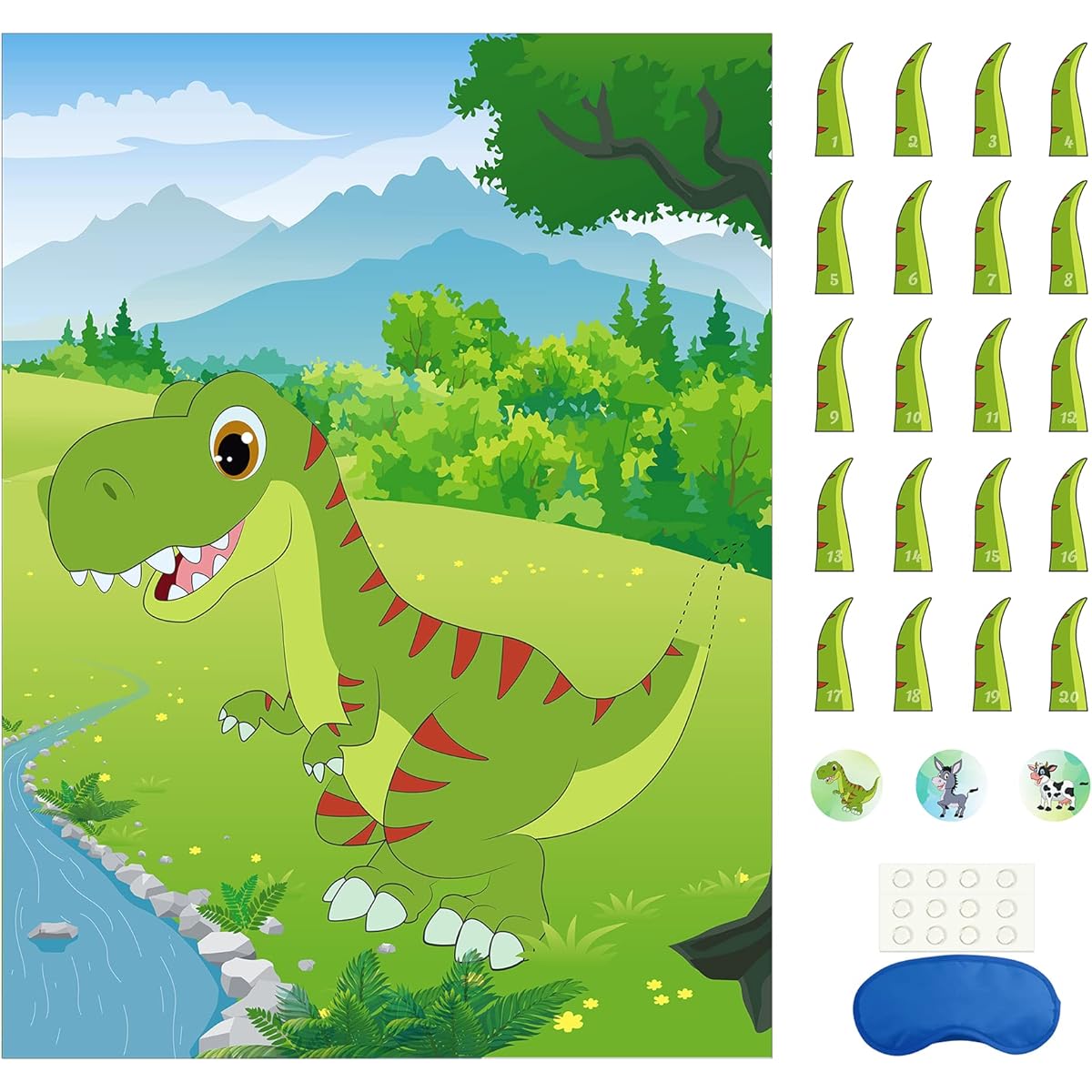 Morcheiong Pin the Tail Dinosaur Party Game with 48 Tails, Dinosaur Party Favors, Kids Birthday Party Supplies, Boys Party Decorations