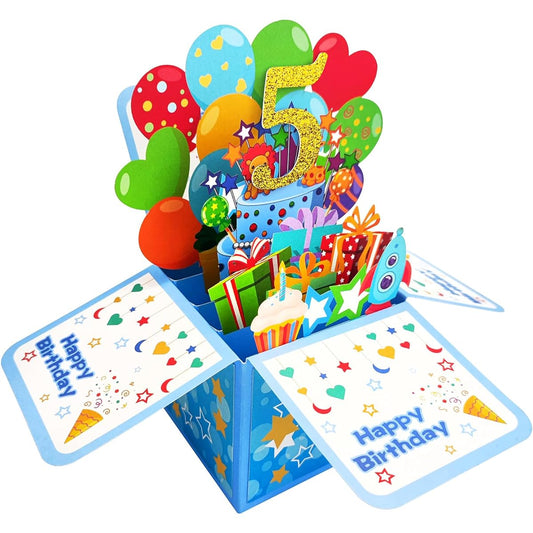 Asmallgf Blue 5th Birthday Pop Up Greeting Card