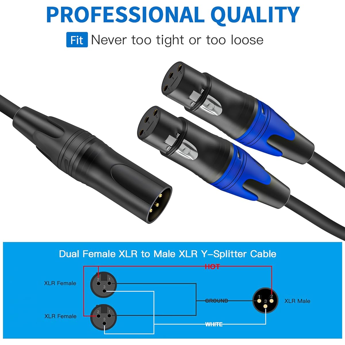 LanSenSu 1x XLR Y Splitter Mic 2x Male 10ft 3 Pin XLR Female to Dual XLR Male Y Splitter Balanced Mic Audio Cable for Stereo Mic to L&R Audio Tracks (1 Pack)