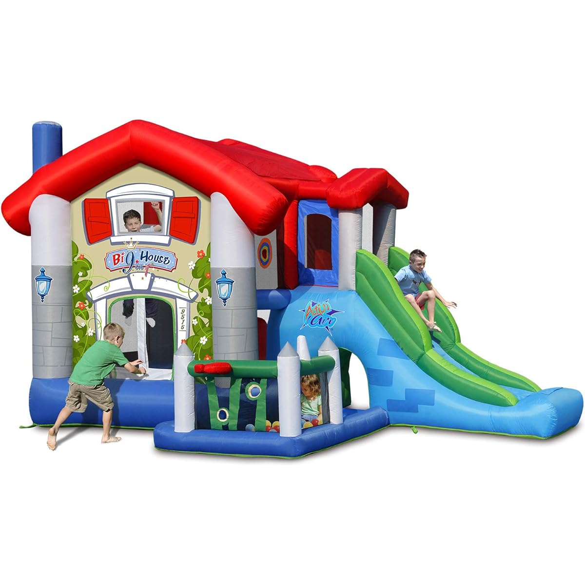 Action Air Bounce House Bounce Inflatable House with Blower, Jump House for Kids with Foldable Sunroof, Love for Kids (No Ball)