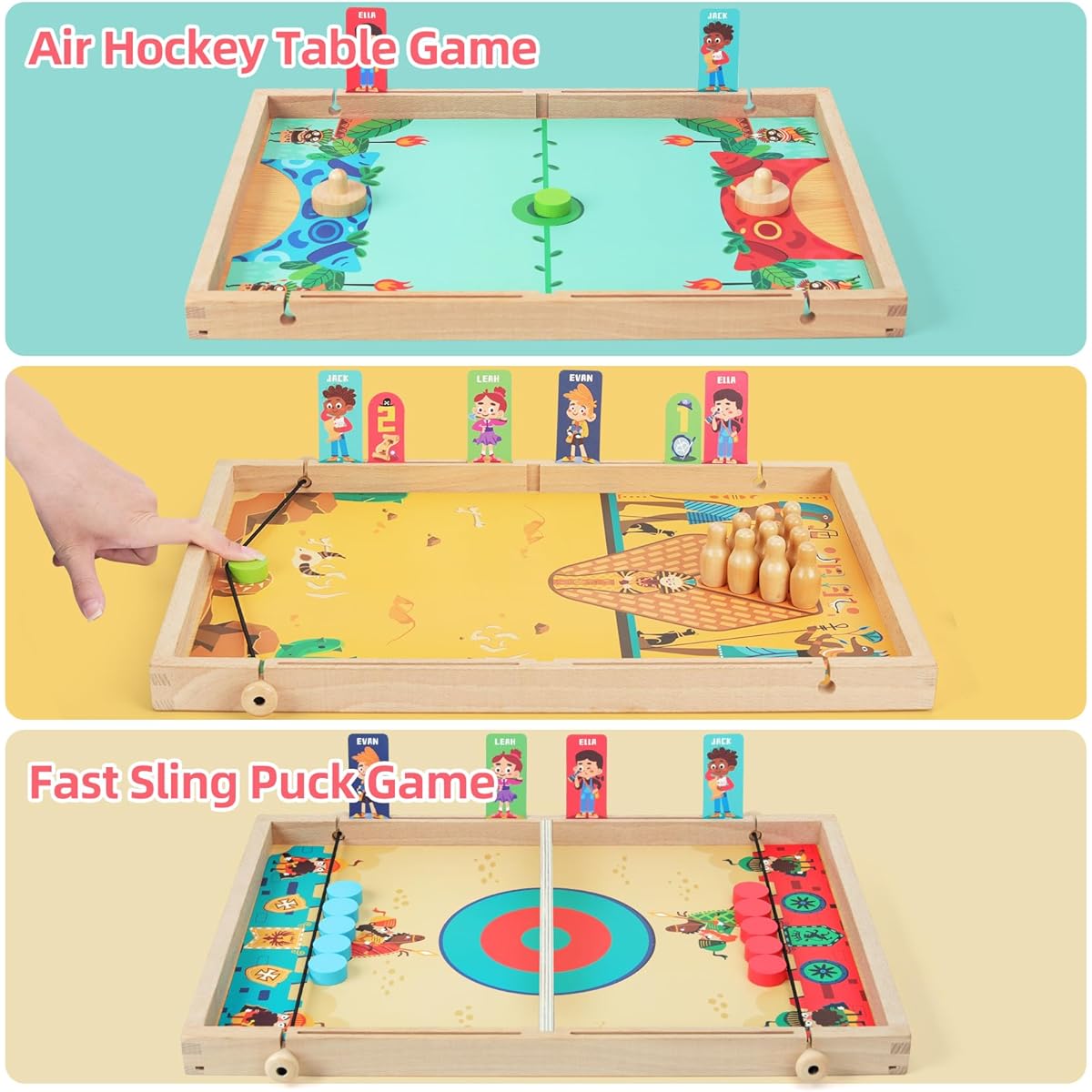 QZMTOY Large High Speed Sling Puck Game Air Hockey Table Game - 10 in 1 Family Game for Kids Boys Girls Teens Adults Wooden Hockey Board Game