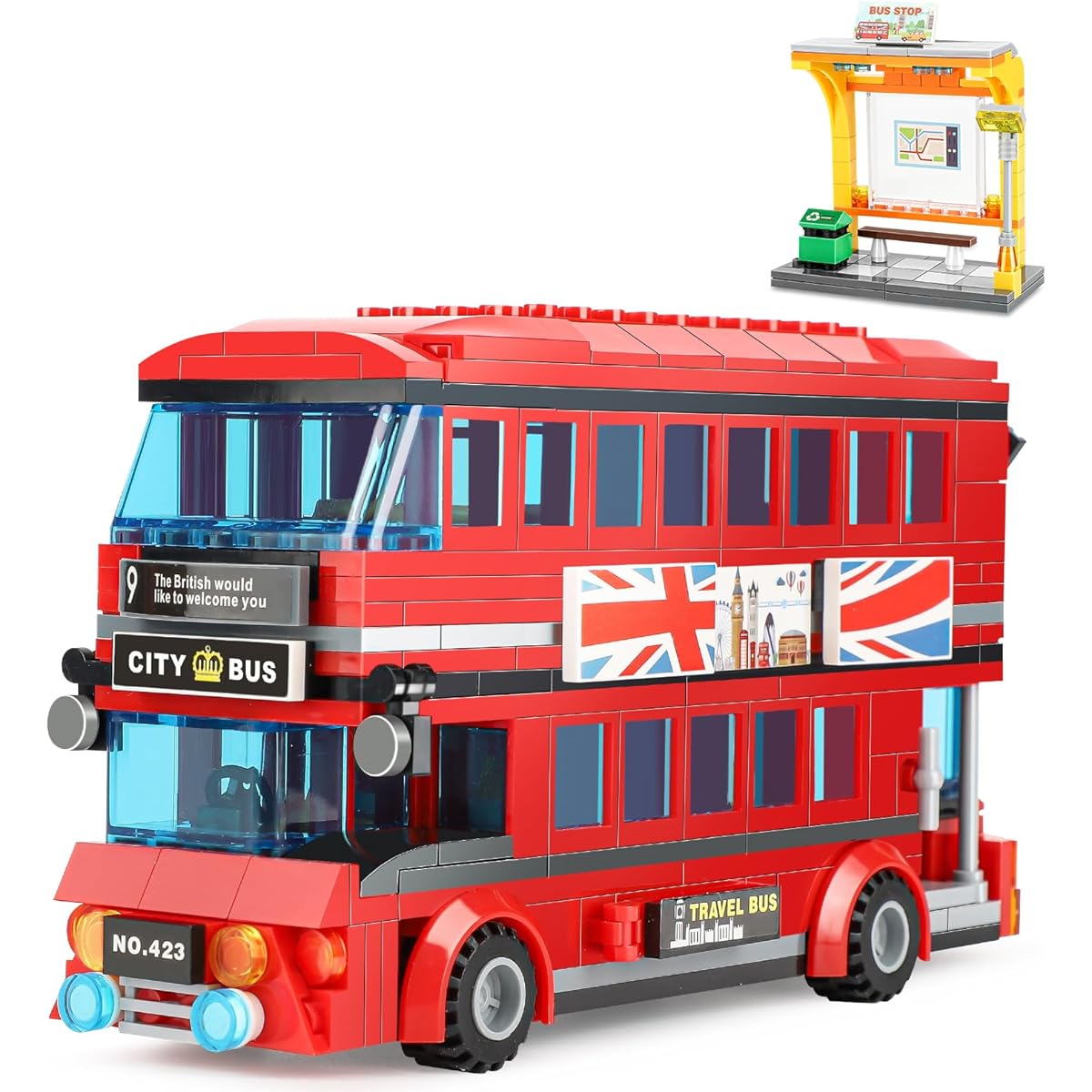 TOY PLAYER City London Bus Building Blocks Double Decker London Bus & Bus Station Building Kit 458 Pieces Bricks
