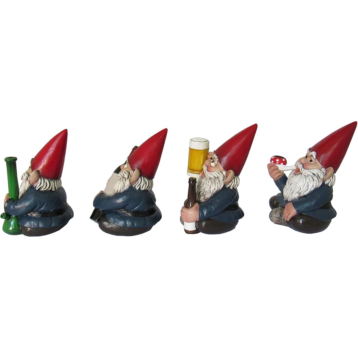 DWK 4" Happy Time Bunch Set of 4 Mini Gnomes Bon Wine Beer and Pipe Party Favors Figurines for Home and Office