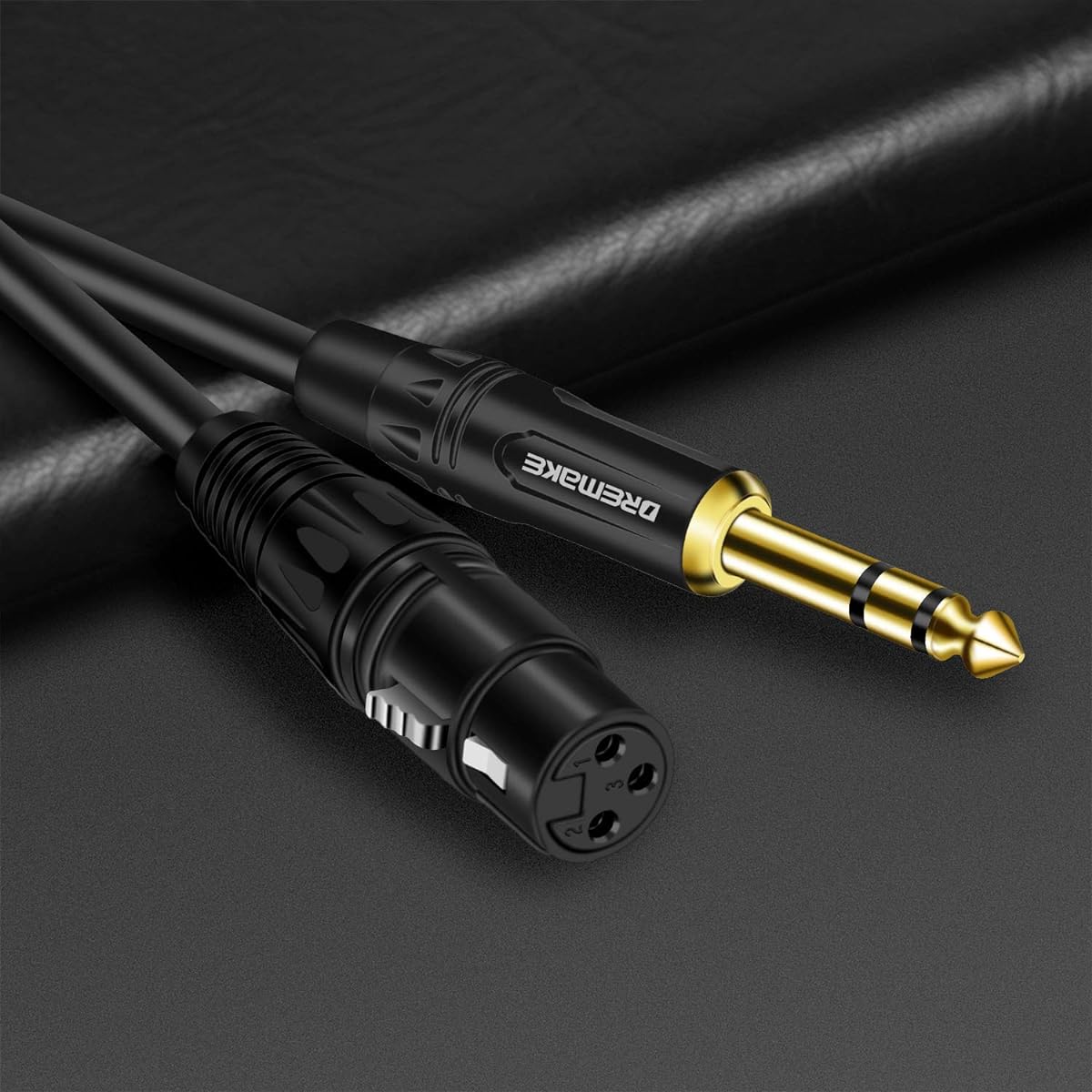 dremake 6.35 MM (1 / 4 Inch) Male to Male Unbalanced Guitar Cable 50FT Black MK-00003-Black-50FT