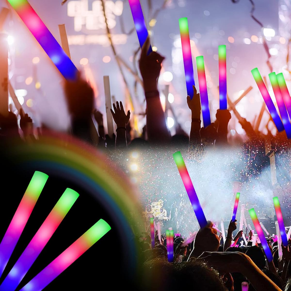 ColorHome Glow Sticks Bulk - 38pcs LED Foam Sticks Glow in the Dark Party Supplies 3 Modes Flashing Effect Luminous Baton Party Favors for Parties Weddings Birthdays Concerts Halloween Christmas