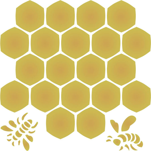 Honeycomb Stencil 10 x 10 Inch (Medium) - Large Bee Comb Hexagon Wall Stencil for Painting Template