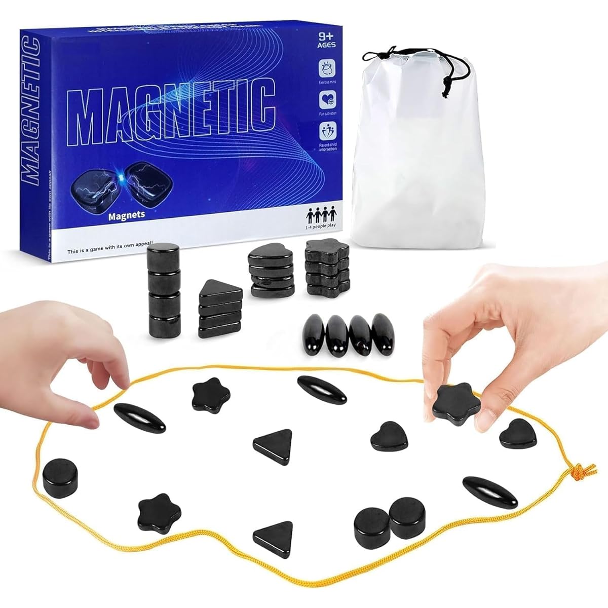 Magnetic Chess Game (2024) Magnetic Chess Game with String and Stones Family Magnetic Board Game Rope and Lock Set Magnetic Chess Board Game