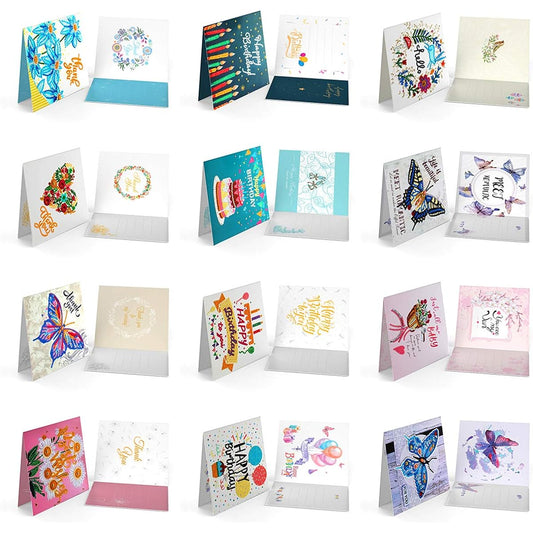 12 Pack 5D DIY Diamond Painting Greeting Cards Handmade Happy Birthday Thank You Cards Rhinestone Cards Thanksgiving Christmas