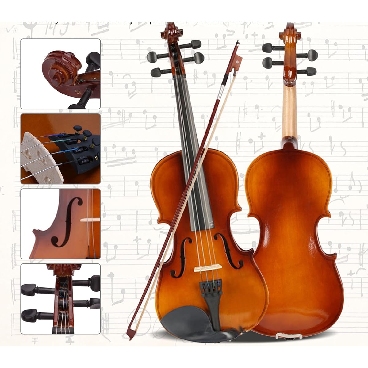 BELANITAS Violin 4/4 Full Size Fiddle Set Acoustic Violin Children Adult String Instrument Beginner Student Hard Case, Violin Ribbon, Rosin, Natural