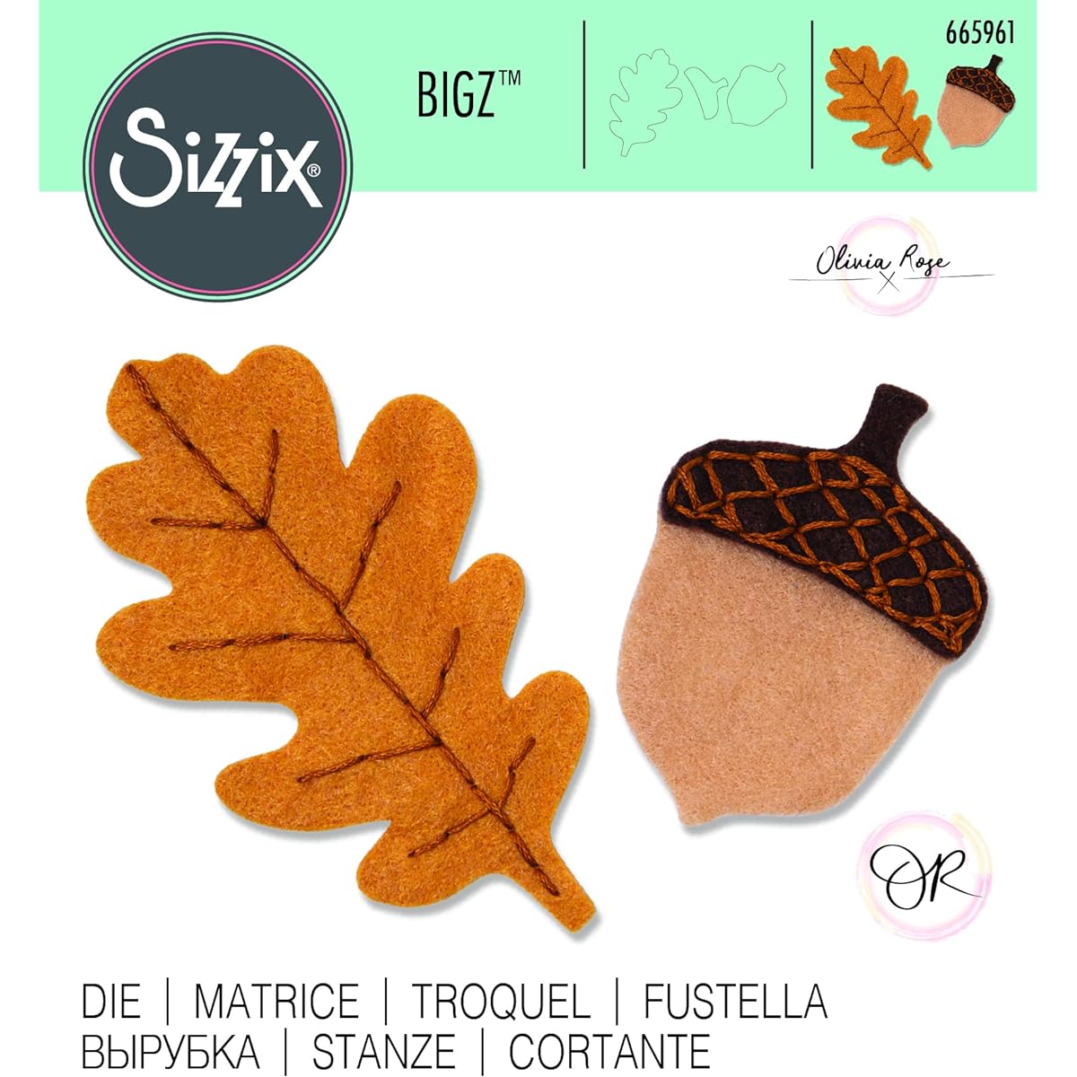 Sizzix Sizzx Bigz Dai Acorn & Oak Leaf Olivia Rose | 665961 | Chapter 3 2022, Multicolor