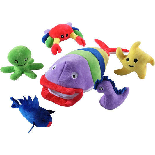 14" Plush Whale Playset 5 Piece Soft Sea Animal Stuffed Animals Octopus, Crab, Starfish, Hippocampus, Blue Fish Stuffed Animals
