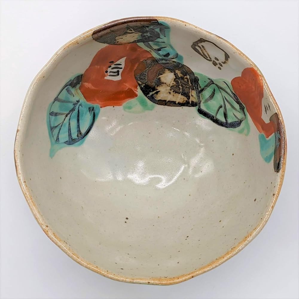 Mino Ware Wada Hitori Rice Bowl 11cm Colored Camellia Made in Japan 105-0041