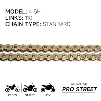 HILAKE 415 Motorcycle Chain 110 Link Non-O-Ring with Connecting Master Link and Chain Breaker Heavy Duty Drive Chain for Motorcycle Bicycle Go Kart Mini Trail Bike