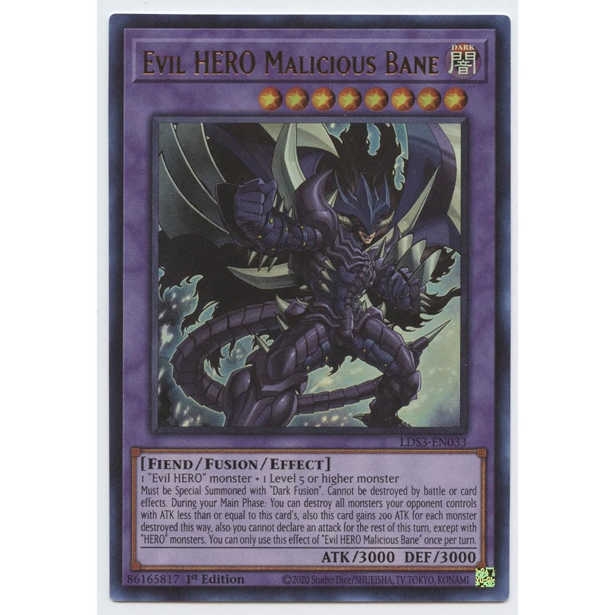 Evil Hero Malicious Bane - LDS3-EN027 - Ultra Rare - 1st Edition