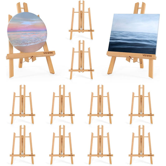 VISWIN 12" Tall Tabletop Display Easels - 12pcs Foldable A-Frame Beech Wood Tripod Easel Stand Small Table Easel Set for Artists Adults Kids Students Classroom for Painting and Display