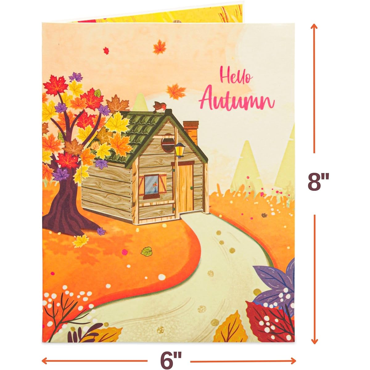 Paper Love Frndly Cozy Autumn Home 3D Pop Up Card Handcrafted 100% Recycled Eco Friendly 8" x 6" Cover with Removable Note Tag