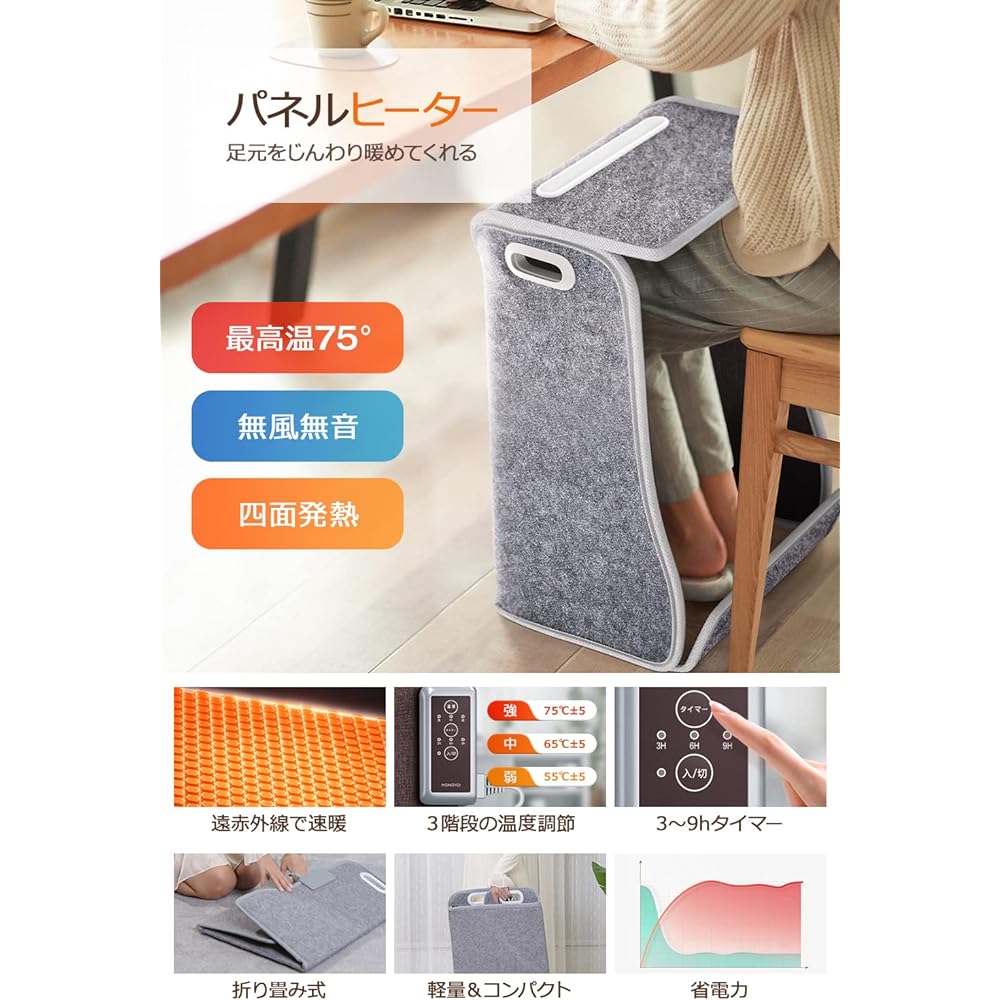 [Winter Innovation Version & 5 Panel Panels] Panel Heater, Desk, High Temperature 195°F (75°C), Far Infrared Panel Heater, Foldable, Energy Saving, Office, Telework, Foot, Step Type, Cold Protection,