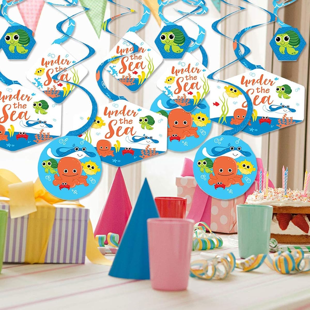 Big Dot of Happiness Under the Sea Critters - Baby Shower and Birthday Party Hanging Decorations - Party Decoration Swirls - Set of 40
