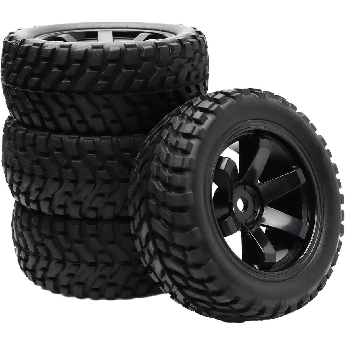 GDOOL 4 Pieces 12mm Hex Hub RC Car Wheels and Tires 76mm On-road Touring Rubber Racing Rally Tire Set for 1:10 1:16 1:18 XV01 TT01 TT02B HSP 94122 94123 94103 3850 3851 FW06 16 889 RC Car (Black)