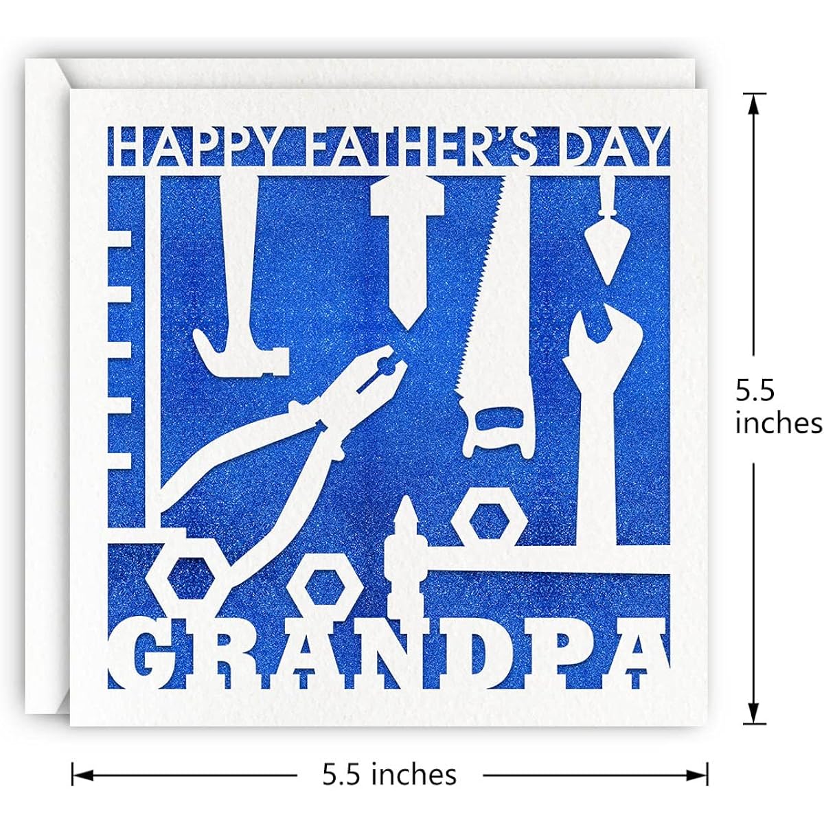 Grandpa Tools Father's Day Cards Blue Glitter Laser Cut Greeting Card for Dad