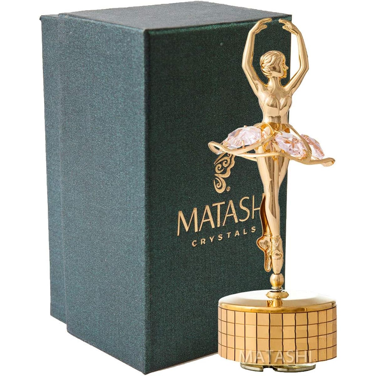 Chrome Plated Silver Ballet Dancer Wind-Up Music Box "Memory" | Table Top Ornament w/ Purple Crystal | Chrome Plated Home or Bedroom Décor | For Girls, Ladies, Women MTMB13028GPK