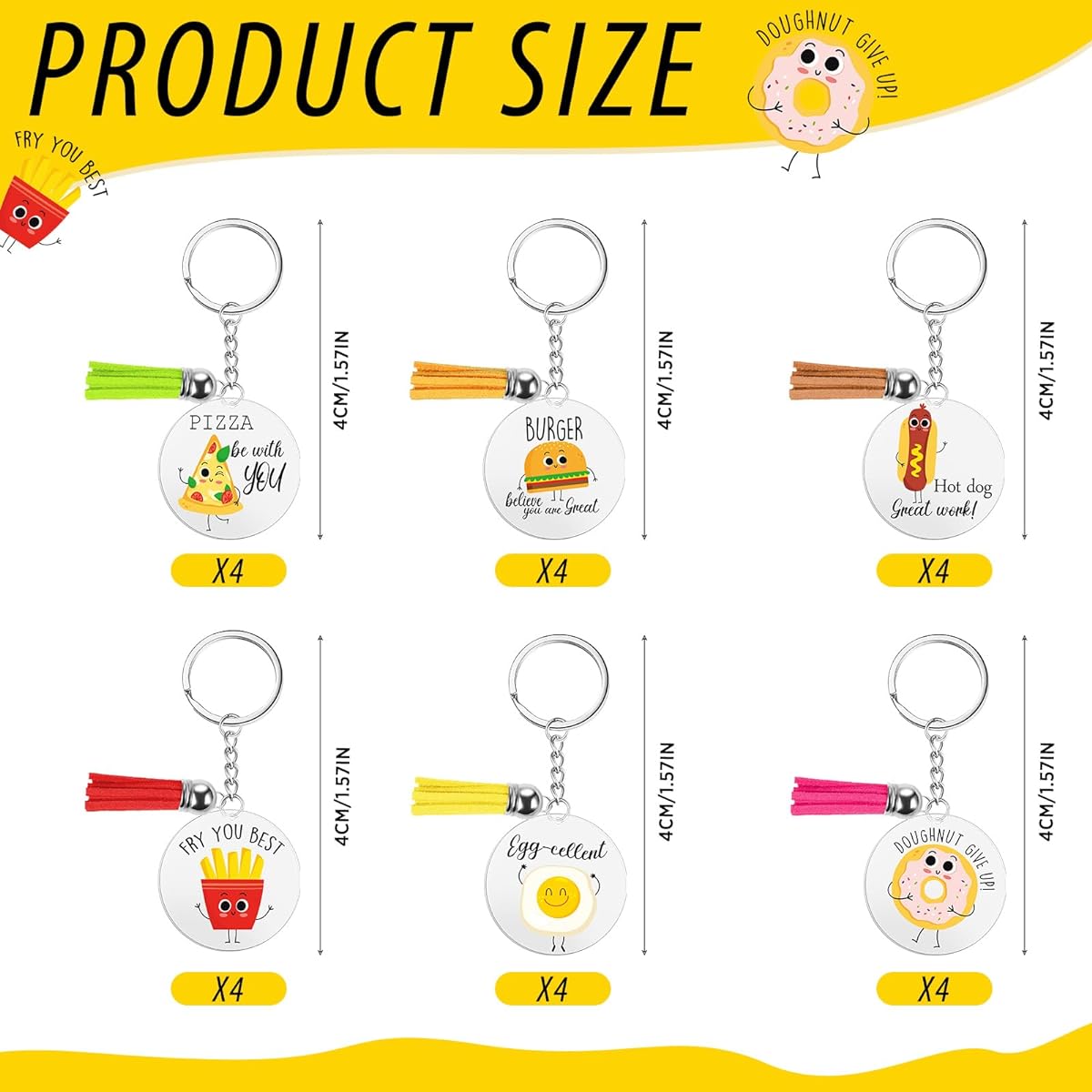 Siifert 24pcs Back to School Gifts Thank You Acrylic Keychains Food Fun Keyrings Employee Appreciation Gifts Greeting Notes Acrylic Tassel Keychains for Students, Classmates, Teachers, Gratitude Gifts