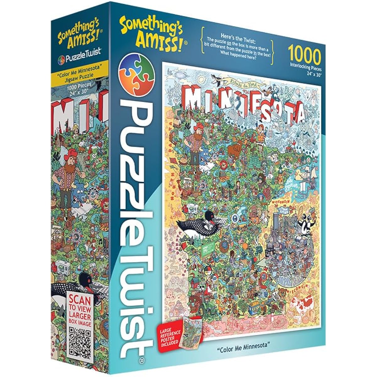 PuzzleTwist Jigsaw Puzzle | Color Me Minnesota | Something's Amiss! Series | 1000 Pieces | State Cartoon Family Pastime