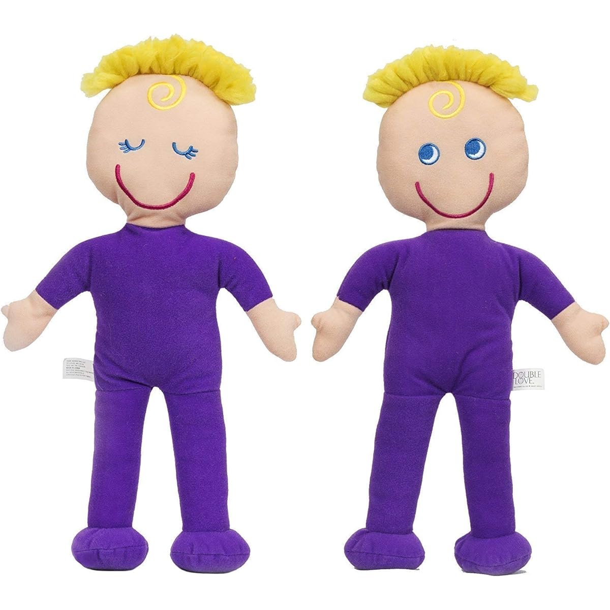 Awake and Asleep Purple Pink Yellow Soft Rag Doll Plush Toy - Double Face Doll for Kids
