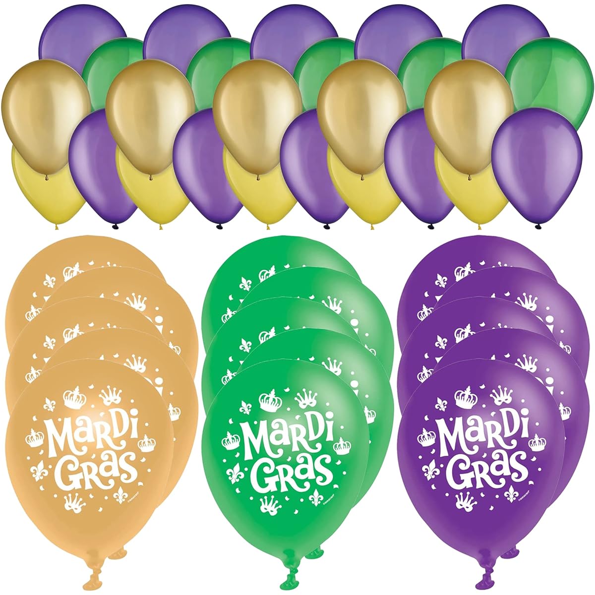Amscan Mardi Gras Balloons - 25 Balloons 5" and 15 Balloons 12" Gold Purple Green Yellow - New Orleans Arch Party Supplies Disposable Decorations Set