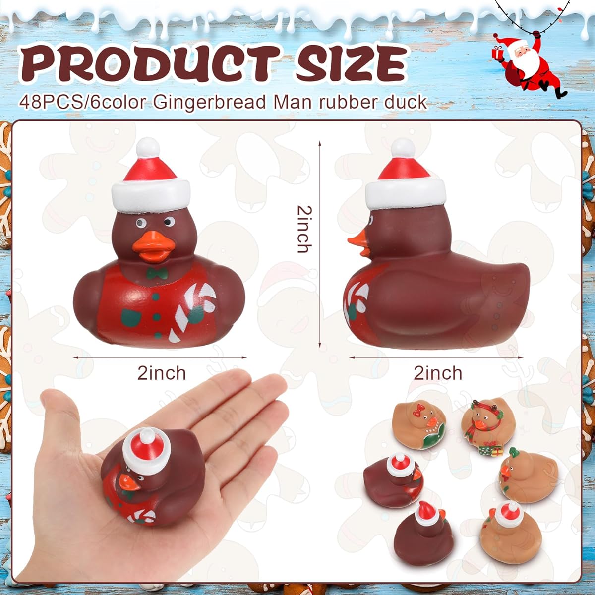 Liliful 48 Pcs Christmas Gingerbread Man Rubber Duck Toys, Gingerbread Man Theme Party Decorations, Small Funny Bath Rubber Ducks for Christmas, Winter Holidays, Birthday, Pool, Classroom, Goodie Bag Fillers, 2"