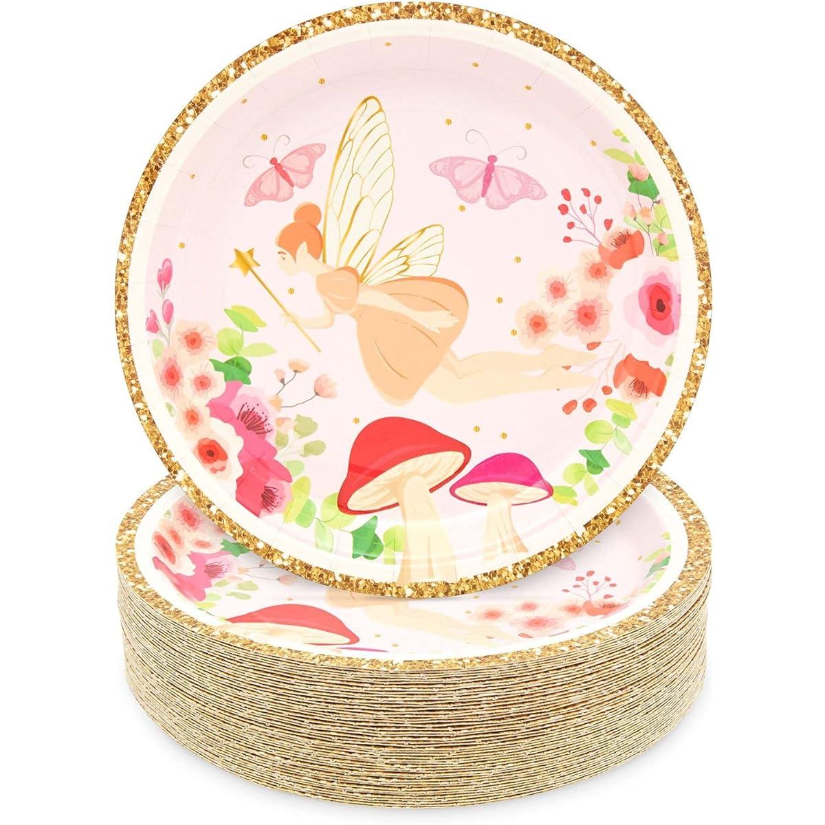 Sparkle and Bash Fairy Tea Party Paper Plates for Girls Floral Birthday Supplies (7-inch Pack of 48)