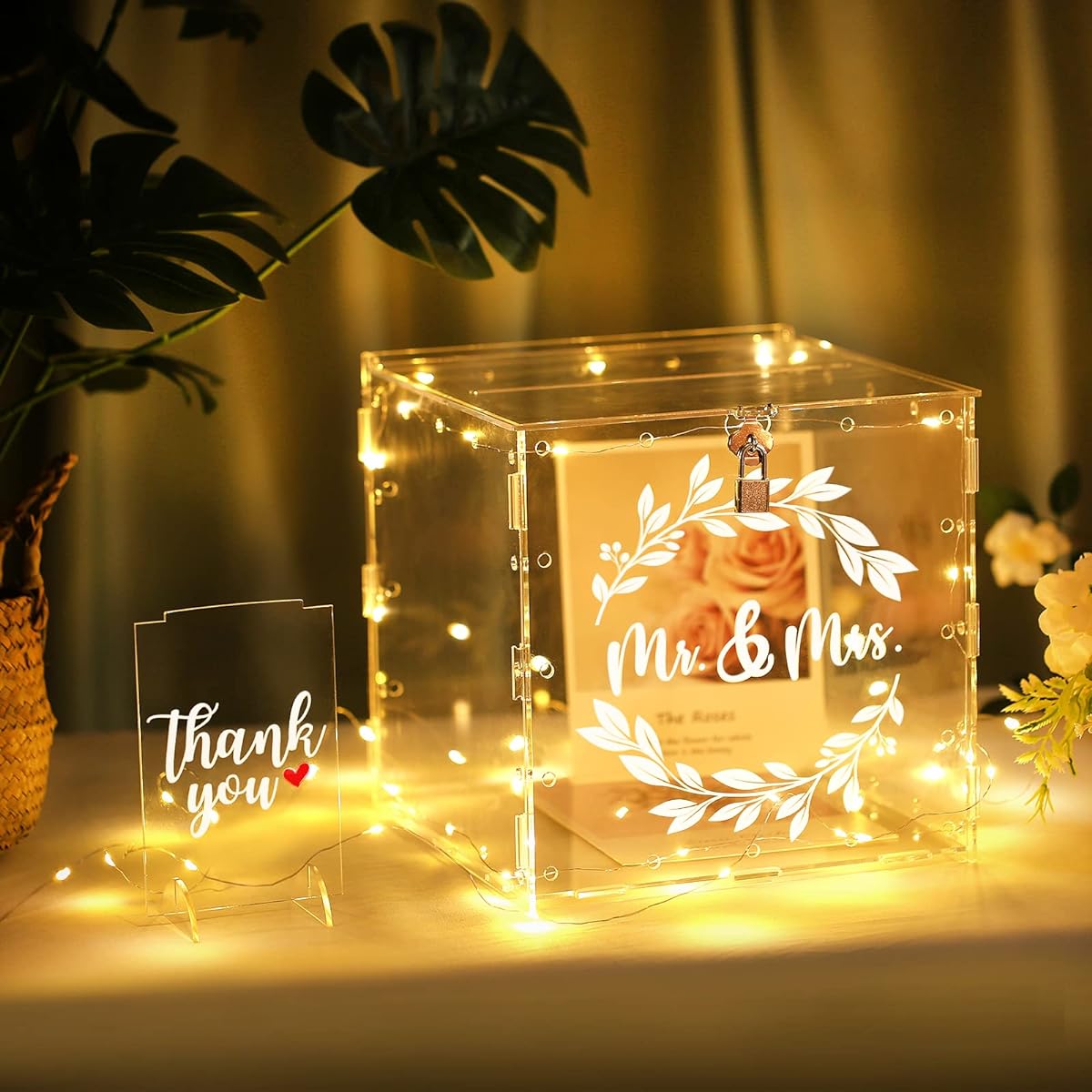 HYMENEX Wedding Card Box, Card Box for Wedding Reception, Wedding Card Box with Lock, Acrylic Wedding Card Holder, Decorative Gift Card Box for Wedding Anniversary, Party, Graduation, Birthday, Baby Shower