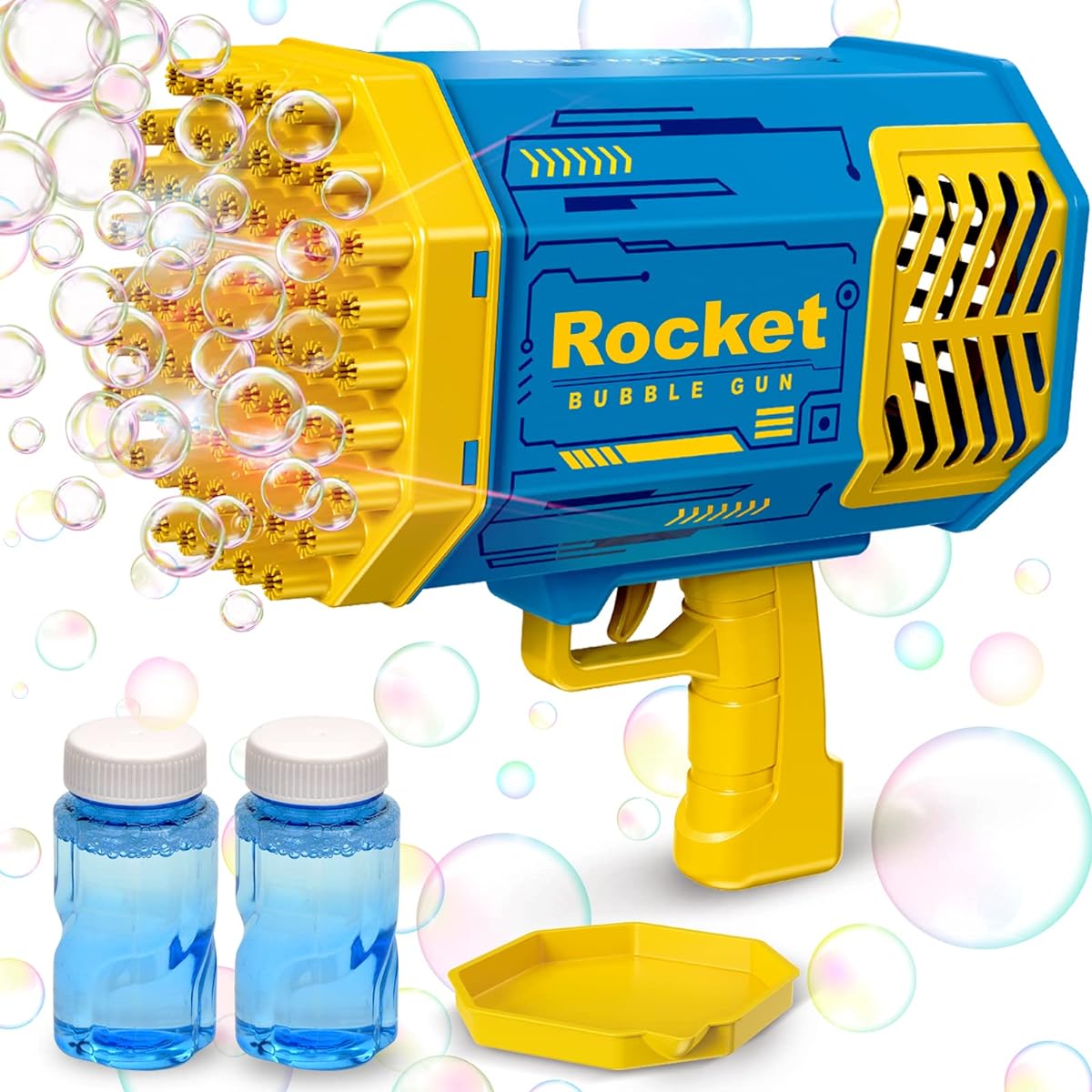 Big Bubble Gun, Bubble Machine for Kids, Bubble Blower Maker for Adults with Light, Bubble Solution, Outdoor Yard Toys for 3 4 5 6 7 8 9 10 11 12 Year Old Boys Girls Birthday Wedding Christmas Party Gift