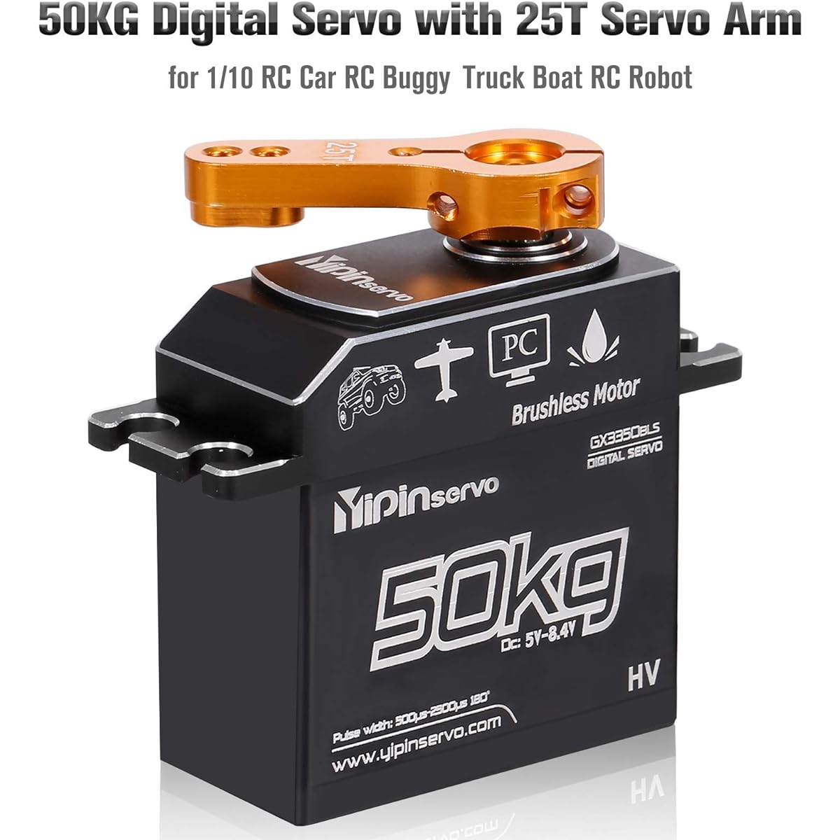 GoolRC 50KG Digital Servo Waterproof Steering Servo with 25T Servo Arm Full Metal Gear Brushless Motor Servo for 1/8 1/5 RC Car Boat Airplane Helicopter Robot GX3350BL Control Angle 180°
