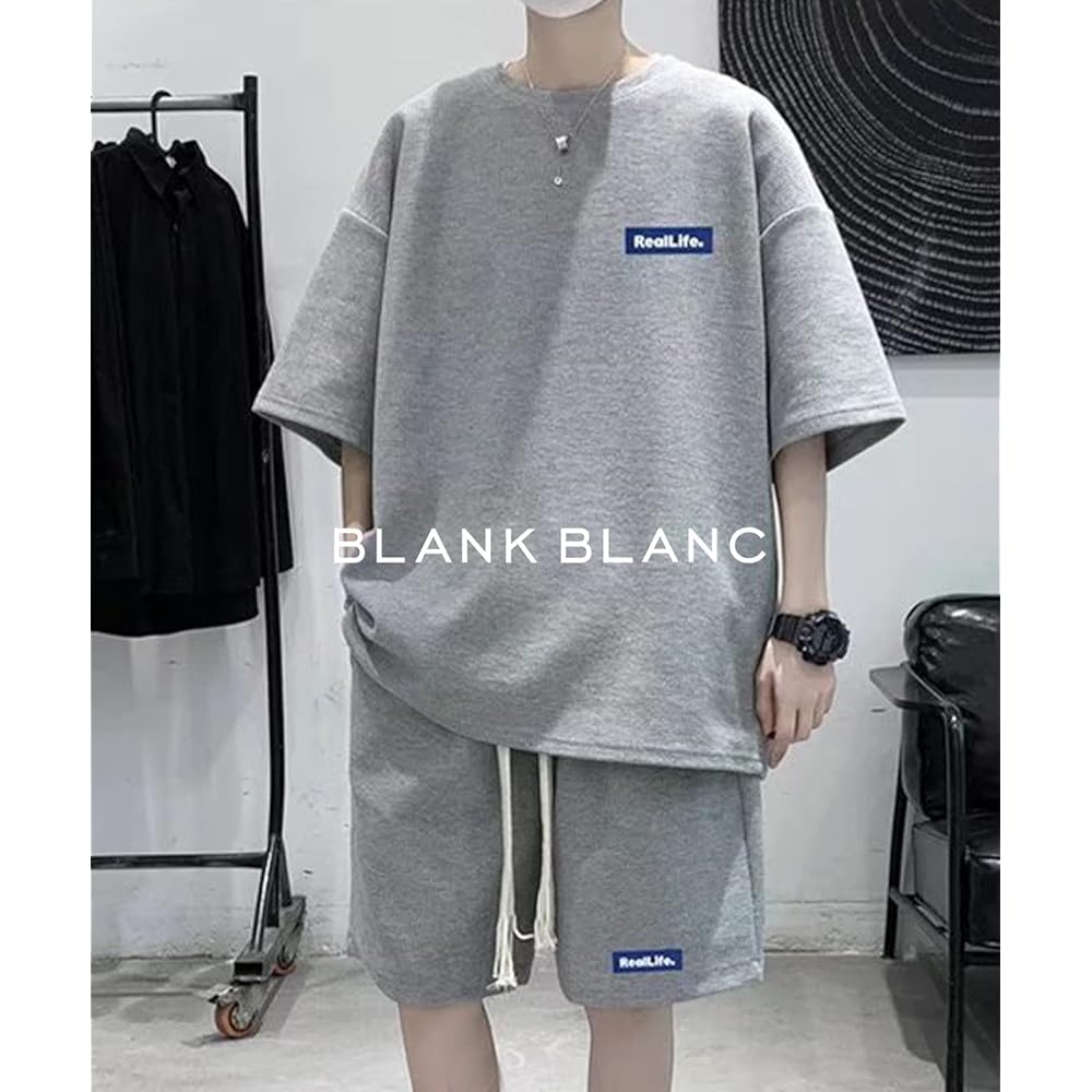 [BLANK BLANC] Top and Bottom Setup Men's Waffle Room Wear T-Shirt Shorts with Belt Spring Summer B13