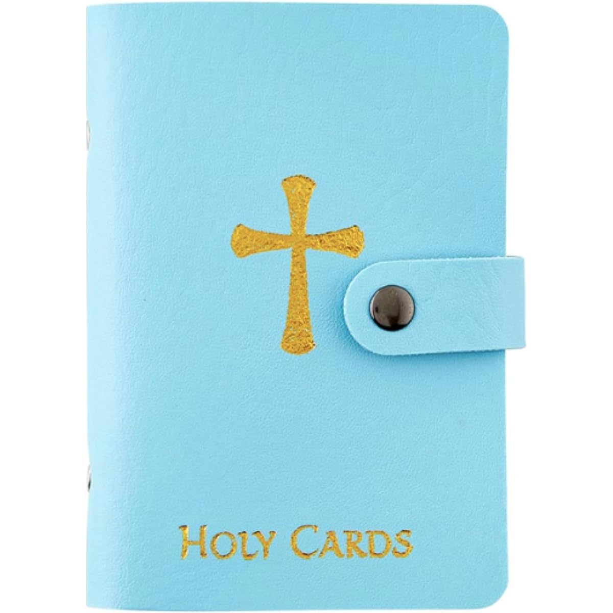 Light Blue Faux Leather 20 Sleeve 40 Card Holder with 3 Laminated Cards, Holy Card Organizer with 40 Plastic or Card Stock for Memorial Sacrament/Meditation Cards, 3 Bonus Cards