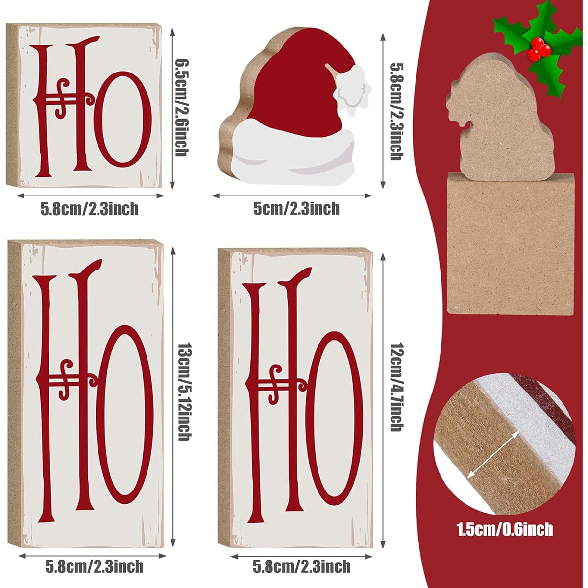 Wesiti Christmas Ho Ho Ho Ho Tabletop Decor, Ho Ho Ho Ho Wood Glitter Christmas Blocks Christmas Wooden Table Signs Holiday Christmas Dinner Party Decor 4 Pieces