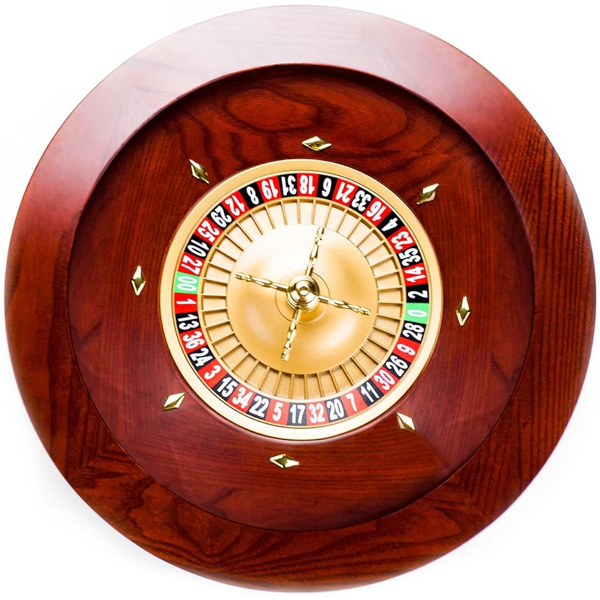 Brybelly Deluxe Wooden Roulette Wheel Set - Red/Brown Mahogany, Double Zero Layout, Casino Grade Precision Bearings, Aircraft Aluminum Pan, Chrome Plated Brass Turret Game Night Essentials