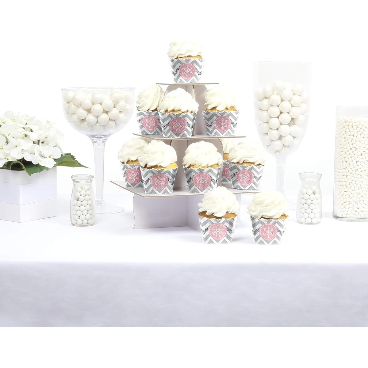 Big Dot of Happiness Pink Winter Wonderland - Holiday Snowflake Birthday Party Baby Shower Decorations - Party Cupcake Wrappers - Set of 12