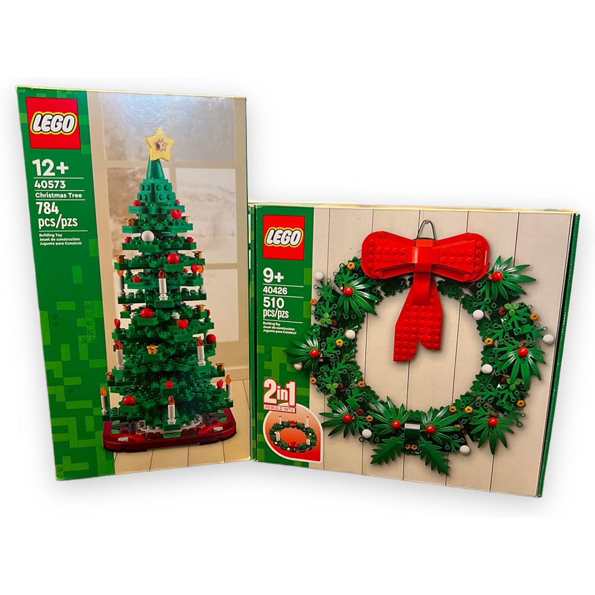 LEGO Holiday Set Christmas Tree (40573) Wreath (40426) 2-in-1 Building Toy Set Christmas (Total 1294 Pieces)