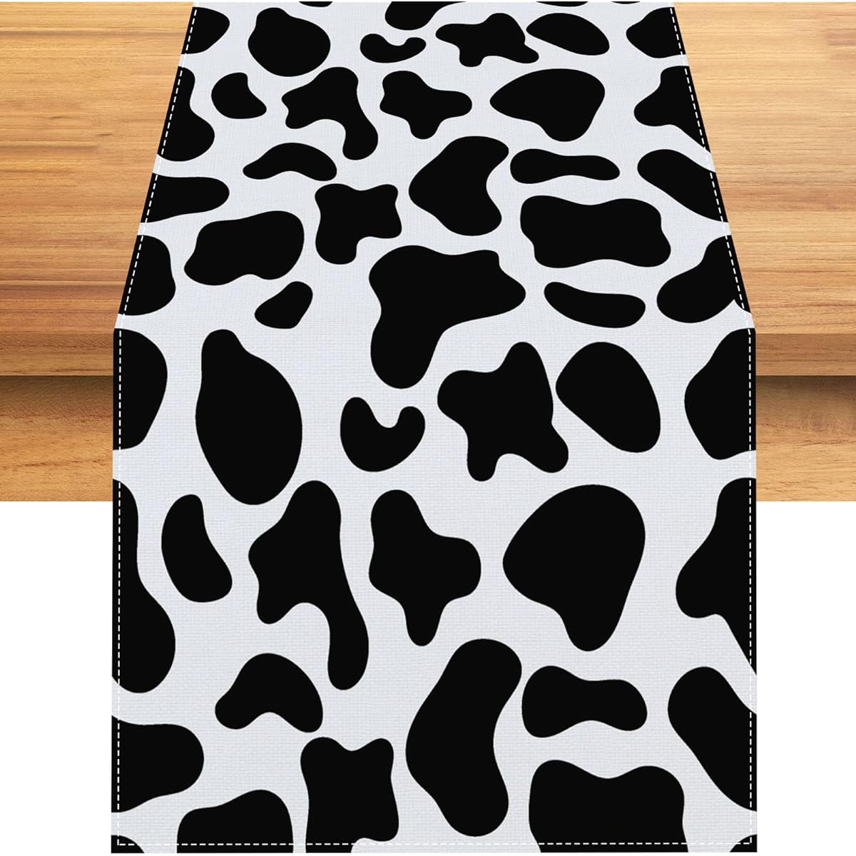 Rvsticty Linen Cow Print Table Runner Black and White Cowhide Tablecloth Barnyard Birthday Party Decorations and Supplies for Home Kitchen Table 13x108 Inch