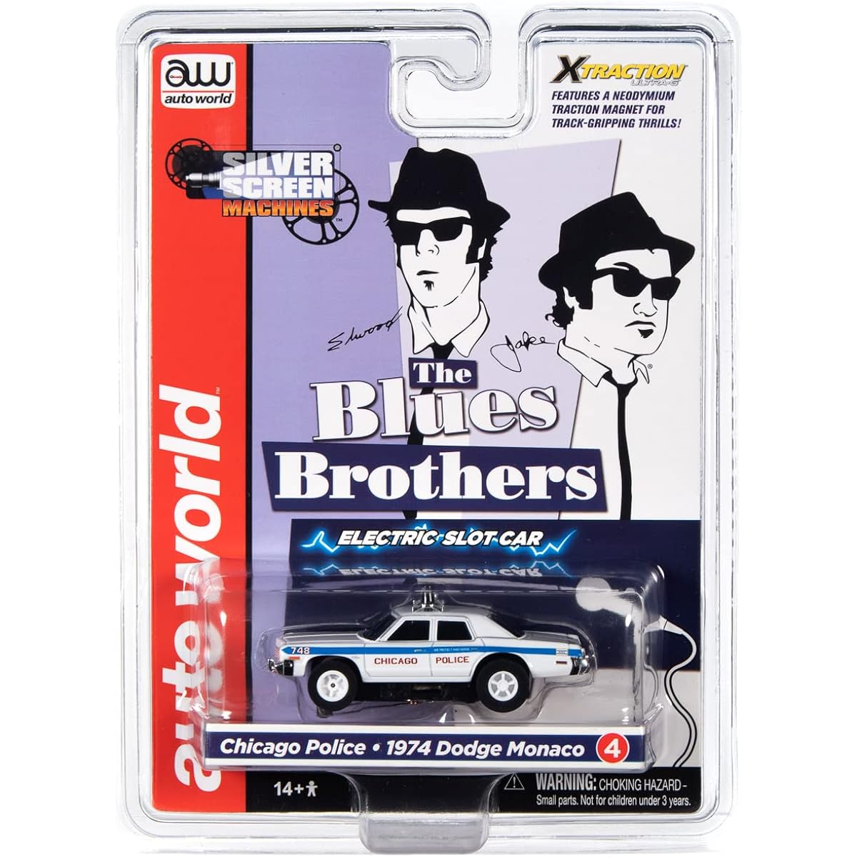 Auto World SC372-4 Blue Brothers Chicago Police 1974 Monaco HO Scale Electric Slot Car